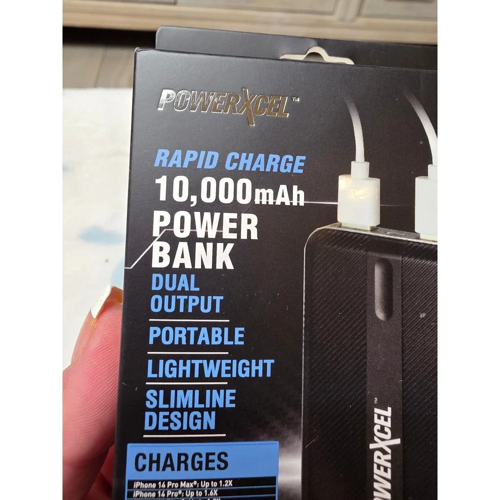 PowerXcel 10000mAh Rapid Charge Power Bank Dual USB Portable Slim Black‎ 15mm
